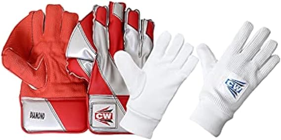 CW Diamond Cricket Keeping Gloves Wicket Keeper Gloves Wicket Keeping Gloves Hand Protector Gloves Wicket Keeping Gloves Combo with Inners Padded Wicket Inner Gloves