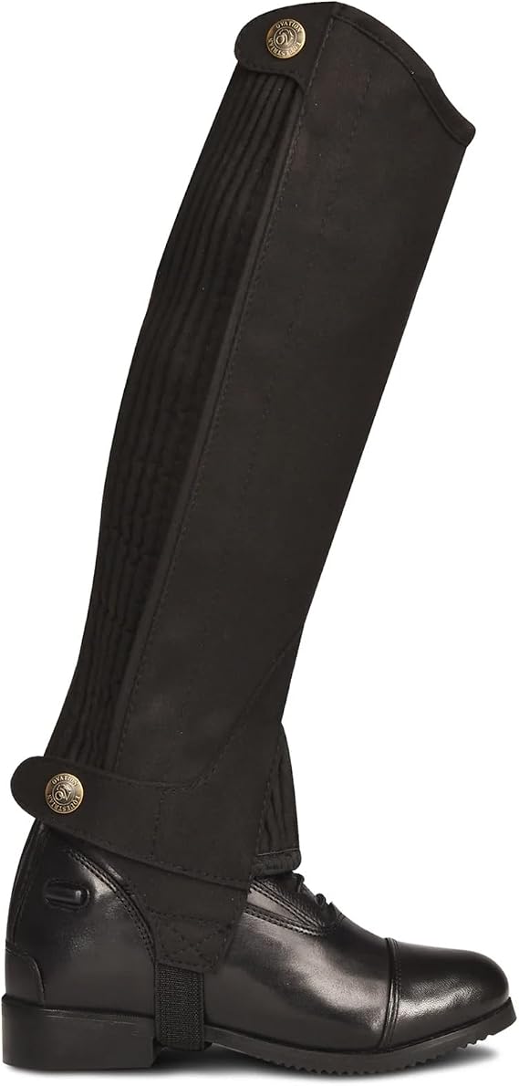 Ovation Unisex Kids' Amara Ribbed Half Chaps - Durable Synthetic Leather Equestrian Riding Chaps w/Zipper & Snap Closures