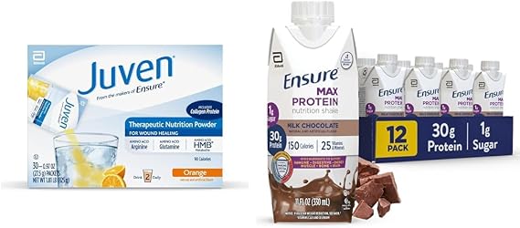 Juven Therapeutic Nutrition Drink Mix Powder for Wound Healing Support & Ensure Max Protein Nutrition Shake with 30g of Protein, 1g of Sugar, High Protein Shake