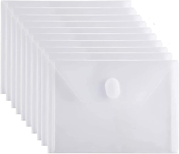 Small Plastic Envelopes File Folder 10 Pack, Clear, 5 x 7 inches | Hook and loop closure, Top-Opening Design, Waterproof, Coupon receipt file storage for School, Home, Work, Office, Organizer
