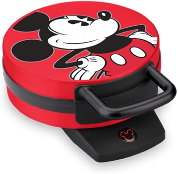 Disney Mickey Mouse Waffle Maker by Select Brands, Nonstick, 800 Watts, Red
