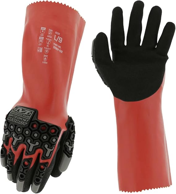 Mechanix Wear SpeedKnit M-Pact Chemical S5EP02 Gloves - Hand Protective Gloves for Harmful Liquids - Machine Washable - Chemical Resistant - Red - Medium
