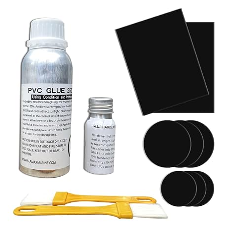 Seamax 2-Part PVC Professional Marine Adhesive Repair Kit (280g) for Inflatable Boats, Rafts, Dinghies, Tubbing, SUPs, Supply Multi-Color Material (Grey, Dark Grey, Red, BK) (PVC_BK)