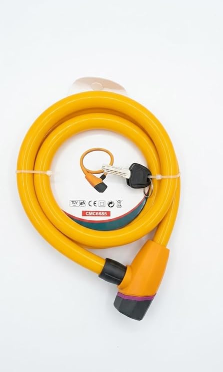 CMC Tools 18x1500 mm Motosiklet ve Bisiklet Kilidi - Yüksek Güvenlikli Kalın Çelik Halat Kilit, 2 Anahtarlı Güçlendirilmiş Silindir - CMC6685 (Turuncu)