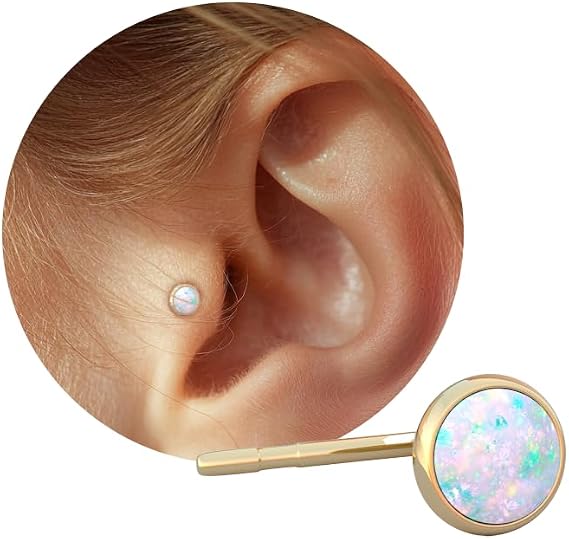 White Opal Gold Tragus Stud Piercing 14k Gold-Filled Wire L Shaped Gemstone Piercing Earring Pin Shiny And Elegant 20 Gauge 3 MM Crystal Ball Body Jewelry Piece