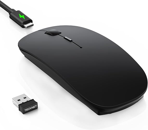 TECKNET Bluetooth Wireless Mouse for Laptop, Rechargeable Silent Computer Mouse (Bluetooth 5.2/3.0 & 2.4G), Ultra-Thin, 6-Level Adjustable 4800 DPI Bluetooth Mouse for Mac OS, iPad, Windows, Android