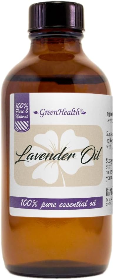 GreenHealth Lavender Essential Oil 4 fl oz Amber Glass Bottle - Therapeutic Grade, Premium Quality for Aromatherapy, Relaxation & Home Use