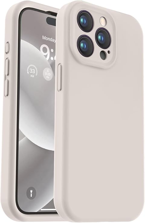 Vooii Compatible with iPhone 15 Pro Case, Upgrade Defender Liquid Silicone, [Enhanced Camera Protection] [Soft Anti-Scratch Microfiber Lining] Shockproof Phone Case iPhone 15 Pro 6.1 inch - Stone