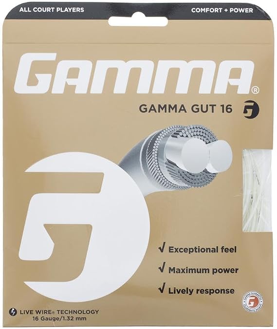 GAMMA Gut Tennis String - 16g or 17g, 40ft Set of Tennis Racket String, Exceptional Feel, Maximum Power, Live Wire Technology, All Court