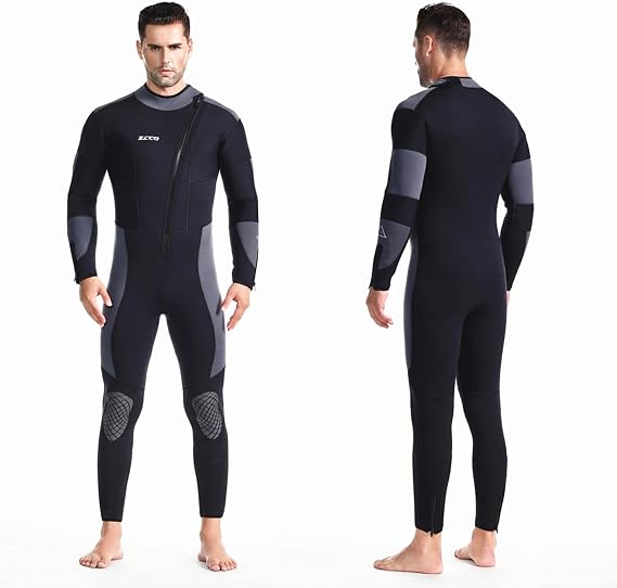 ZCCO Men's 5mm Neoprene Wetsuit - Ultra Stretch Full Body Diving Suit with Front Zip for Snorkeling, Scuba Diving, Swimming and Surfing
