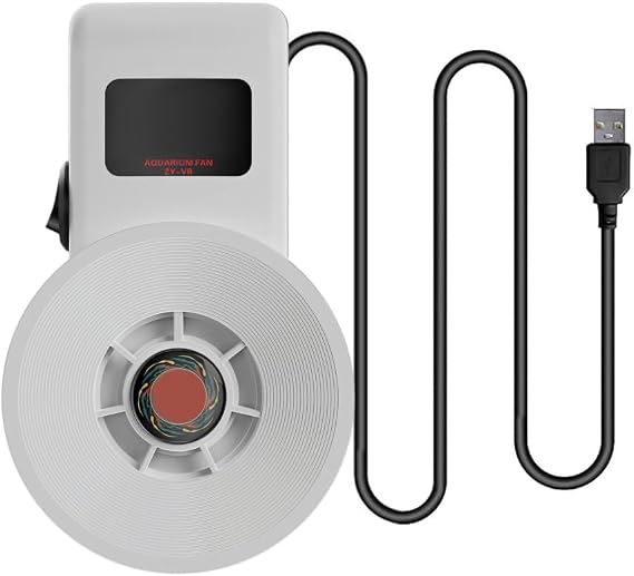 DONGKER USB Aquarium Chiller, Wall Mounted Fish Tank Fan 2 Wind Speed Adjustable Cooler with 45° Wide Angle Wind, Low Noise for 150L,Up to 8mm Thick Freshwater Saltwater Tank