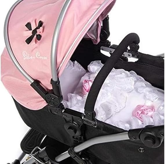 Roma Dolls Pram 2 Piece Bedding Set - Baby Doll Accessories, Apron & Padded Pillow, Great for Reborns, Compatible with Most Dolls Prams, Pink and Cream Or Pink and White (White & Pink)