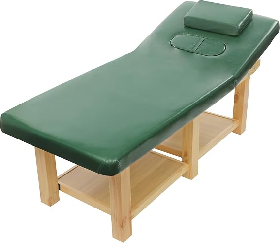 Massage Bed, Angle Adjustable, Professional Massage Table with Storage Rack for Spa Beauty Facial Care Tattoo, 74.8 * 31.5 * 24.4in, Style A (PU, Green)