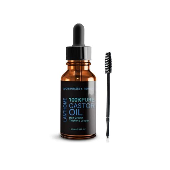 Castor Oil By LANTHOME, Cold-Pressed, 100% Pure, Hexane-Free Castor Oil - Dry Skin, Hair Growth, Eyelashes growth and eyebrows growth- Caster Oil Lash Enhancer with Mascara Brushes