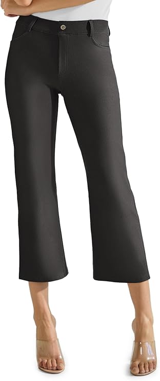 ICONOFLASH Women's Stretch Jeggings with Pockets Pull-On Straight Leg Jean Leggings Cropped 24" Tall 33" XS to Plus Size