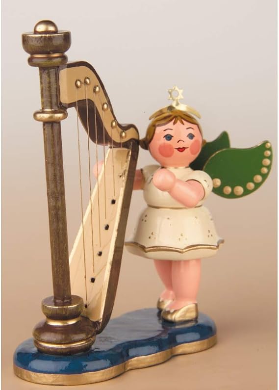 German Christmas Angel with Harp - 6,5cm / 2,5inch - Hubrig Volkskunst