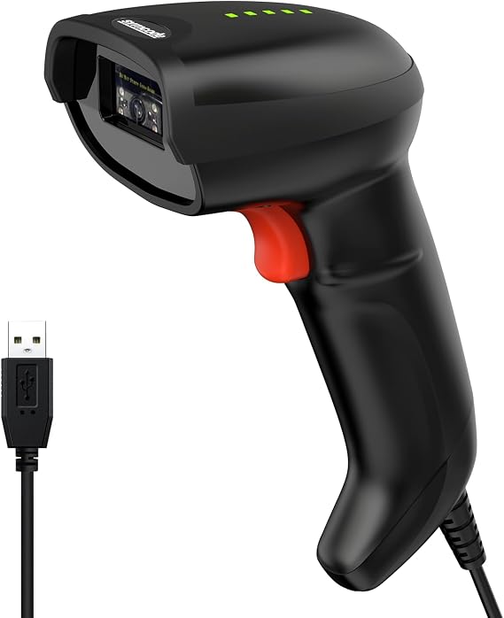 Symcode USB Barcode Scanner Handheld Wired Automatic Bar Code Scanner with Long USB Cable for Mobile Payment, Convenience Store, Supermarket, Warehouse