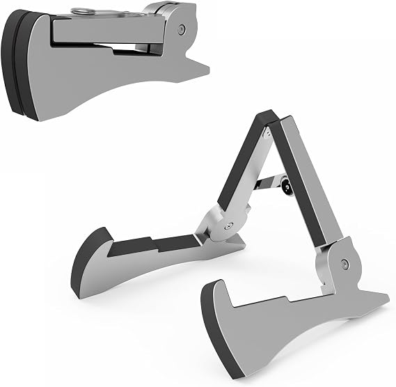 DIDA Portable Travel Guitar Stand, Lightweight Stable A- Frame Plastic Guitar Stand Holder for Acoustic, Electric Guitars, Ukulele, Foldable Guitar Stand Floor, Single Guitar Holder (Silver)