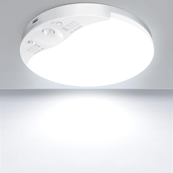 Rechargeable Motion Sensor Ceiling Light with Remote, 3000K/4000K/6500K, Magnetic Wireless Ceiling Light Battery Powered, Dimmable, Timer, Motion Activated, for Closet Shower Hallway Pantry, 1Pack