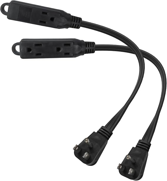 EP 1 Ft 16/3 3 Outlet Extension Cord with Flat Plug 2 Pack, Black