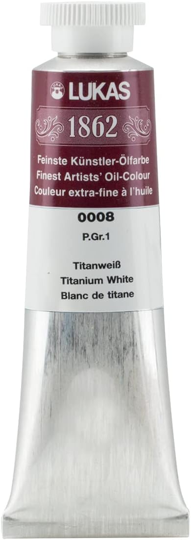Lukas 1862 Professional German Oil Paint, Titanium White 37 mL - w/Beeswax & Non-Yellowing Sunflower Oil, Short Drying Time, Smooth, Outstanding Lightfastness