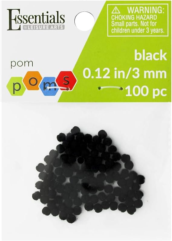 Essentials By Leisure Arts 100pc Black 3mm Pom Poms - Cotton Craft Pom Pom Balls for DIY Projects, Decorative Crafts, Toys, Garlands & More