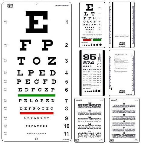 Snellen Eye Chart 20 Feet with Snellen Pocket, Rosenbaum Pocket & Jaeger Eye Charts (Pack of 4)