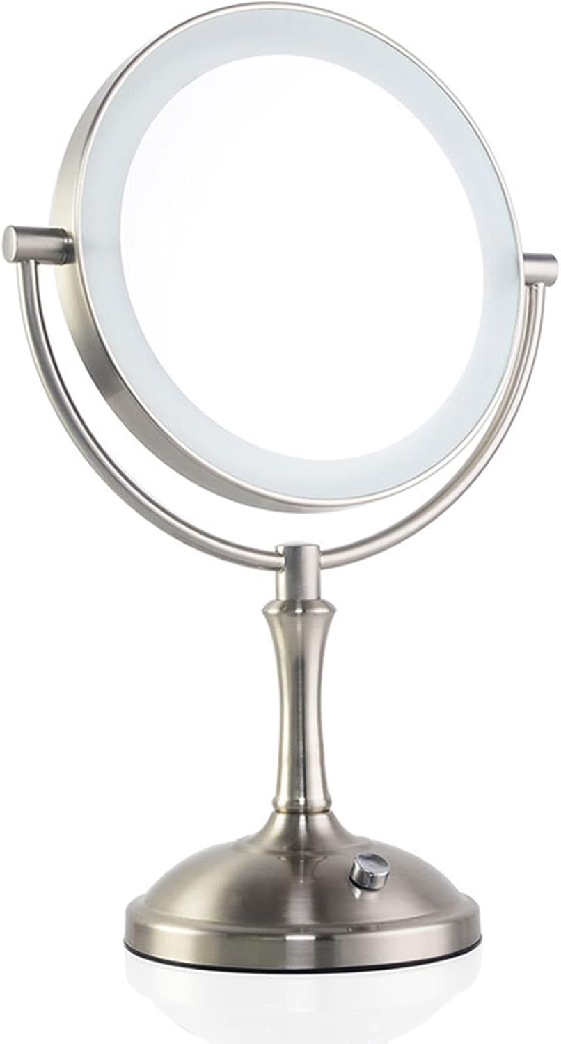 Illuminated Makeup Mirror with 3x Magnification, 8 Inch Double Sided Vanity Mirror with Light, Two Power Modes Make Up Mirror, Travel Mirror, Touch Sensor Dimmable