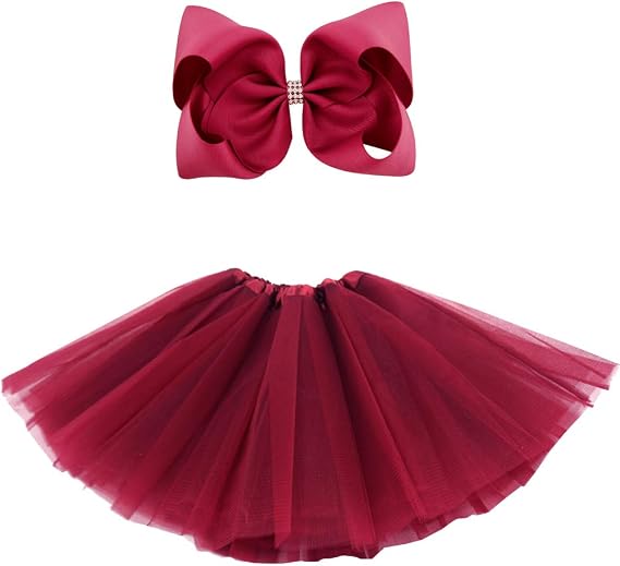 BGFKS 5 Layered Tulle Tutu Skirt for Girls with Hairbow, Ballet Dressing Up Kid Tutu Skirt