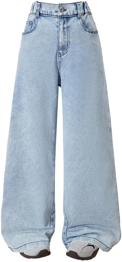 Nivne Tco Tween Girls Wide Leg Jeans - Baggy Denim Pants with Zipper Fly & Pockets, Loose Fit Trousers for Kids 8-12 Years