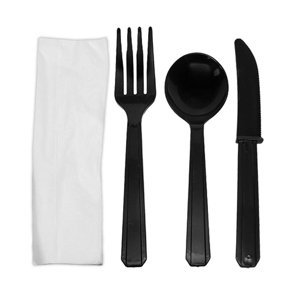 Karat U2200 PS Heavy-Weight Cutlery Kits, Black Pack of 250