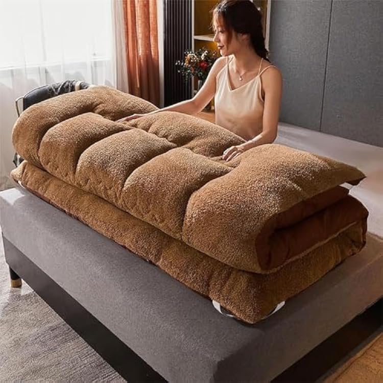 Tatami Mattress Futon Mattress Japanese Foldable Floor Mattress Soft Futon Quilted Bed Mattress Topper Plush Feather Fabric Fiber Mattress Tatami Mat Sleeping Pad,Camel