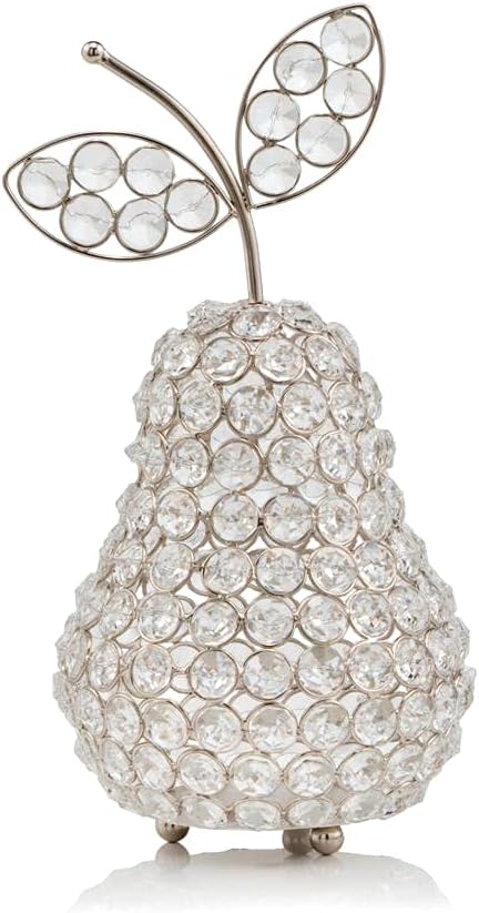 Modern Day Accents Pera Collection Crystal Pear Sculpture with Hand-Sewn Crystals, Nickel Plated Silver or EPL Gold Finish, Decorative Small Pear