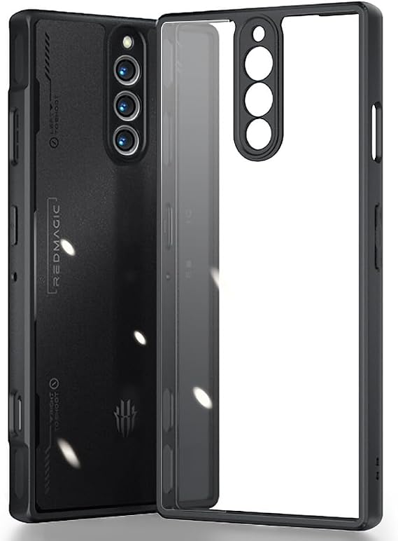 QUIETIP Case for Red Magic 8 Pro / 8S Pro with Screen Protector,Clear Hard Back PC Shockproof Protective Soft Edge TPU Bumper Phone Cover,Black