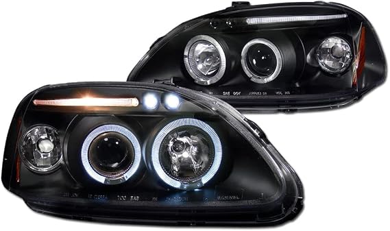 Black Housing Projector Headlights Signal Lamps Amber Reflector With Halo LED jy Compatible With 96-98 Honda Civic EK EK9
