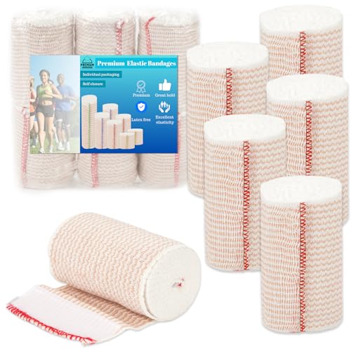 Premium Elastic Bandage Wrap 3 inch 6 Pack Reusable Versatile Self-Closing Compression Bandage Wraps for Ankles, Wrists Knee, Tummy and Body Cotton Lymphedema Wraps for Legs Latex-Free