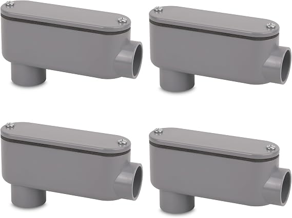4Pack 3/4 Inch Rigid PVC Conduit Body Type LB, Slip x Slip PVC Conduit Bodies LB Type with Cover and Gasket, Gray