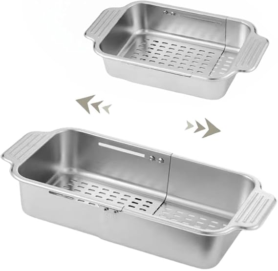 Extendable Over the Sink Colander Strainer Basket, Stainless Steel Retractable Kitchen Sink Basket - Wash Vegetables, Fruits, Drain Pasta and Dry Dishes XL (XL)