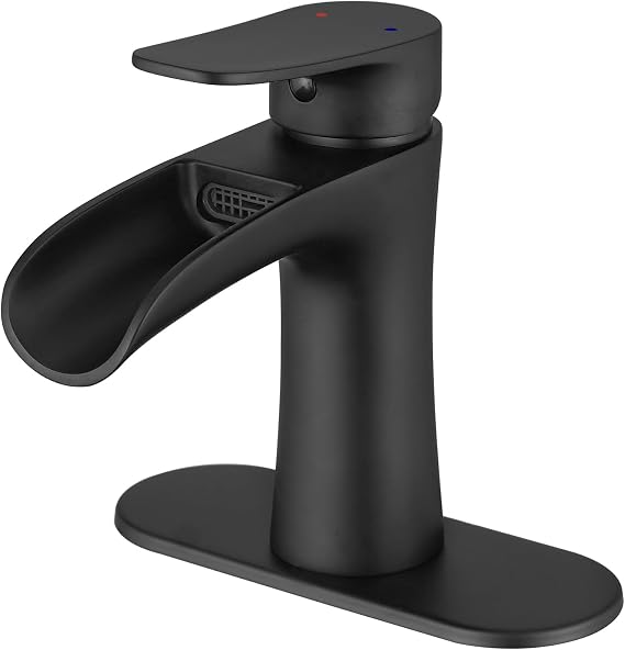 VOTON Black Bathroom Faucets Single Handle Waterfall Sink Faucet One Hole or Three Holes with Deck Mount Vanity Farmhouse RV Vessel Basin Faucet