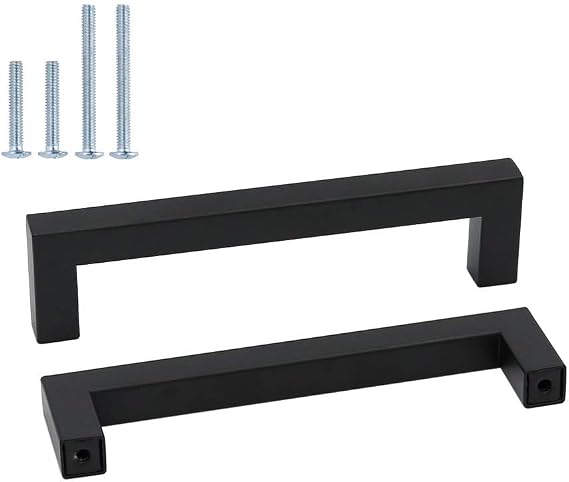 Goldenwarm LSJ12BK Furniture Square Stainless-Steel Handle for Kitchen Cabinet Drawers Black