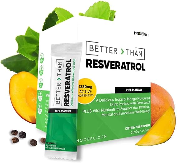 NoobruTM - Better Than - Resveratrol Powerful Polyphenol Supplement with Fisetin & Mango Flavor for Longevity, Cellular Health, Brain Function & Anti-Aging Support