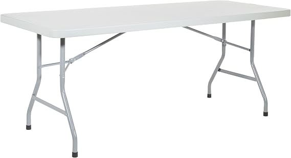 Office Star Resin Multipurpose Rectangle Folding Table for Indoor or Outdoor Use, 6 Feet Light Gray