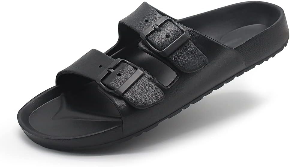 BEMGNAR Mens Lightweight Comfort Slides Double Buckle Slip-on Adjustable EVA Orthopedic Flat Sandals