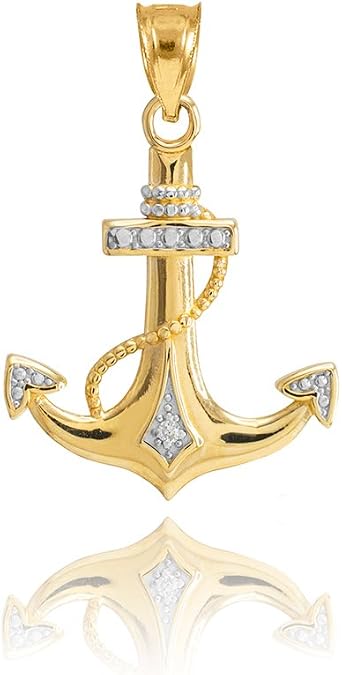 Fine 10k Two-Tone Gold Diamond-Accented Fouled Anchor Charm Pendant