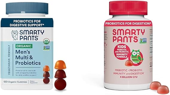 SmartyPants Men's Multivitamin Gummies Immunity Bundle with Kids Probiotic Gummies, 120 + 60 Count