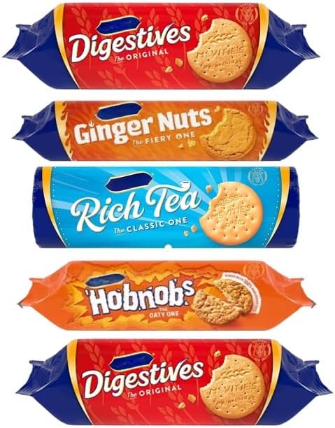 Mixed British Assortment of Classic Variety Biscuits, Digestives, Rich Tea, Ginger Nuts & Hobnobs Cookies, Perfect for Sharing & Gifting on Mothers & Fathers Day, Christmas, UK Biscuits (1 Bundle)
