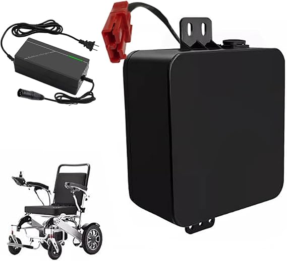 24 Volts Electric Wheelchair Battery 24V 10Ah 12Ah 14Ah Rechargeable Lithium Battery with Hook and XLR Chatger Port for 50W-340W Motor Kits