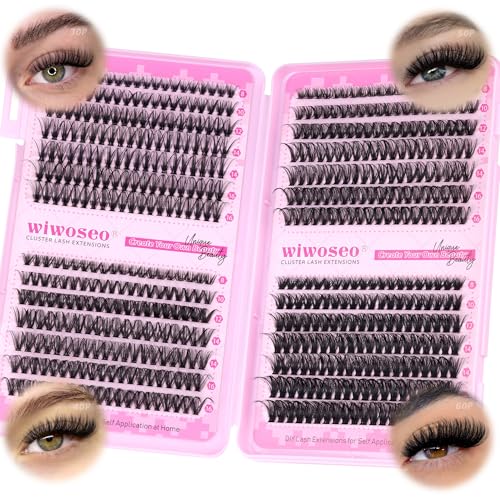 wiwoseo Cluster Eyelash Extensions 560pcs Lash Clusters Wipsy Cluster Lashes D Curl Eyelashes Clusters Individual Lashes DIY Lash Extensions Cluster Lashes Natural Look Eyelashes Clusters 8-16MM