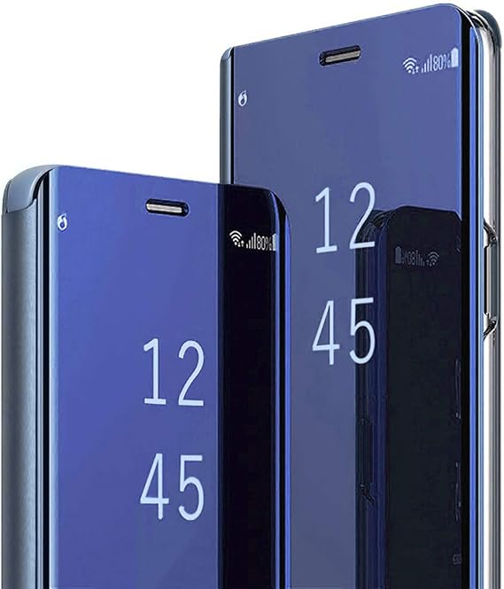 Migexxkj Samsung Galaxy A35対応 ケース フリップレザーカバー クリア S-View ミラー 耐衝撃カバー キックスタンド付き 傷防止 保護ケース Samsung A35 5G用ブルー