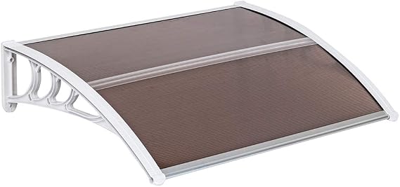 Window Awning Door Canopy, Modern Polycarbonate Patio Awning Canopy Window Door Cover for Rain Snow Sunlight Protection Hollow Sheet (40" x 32", Brown Canopy/White Bracket)